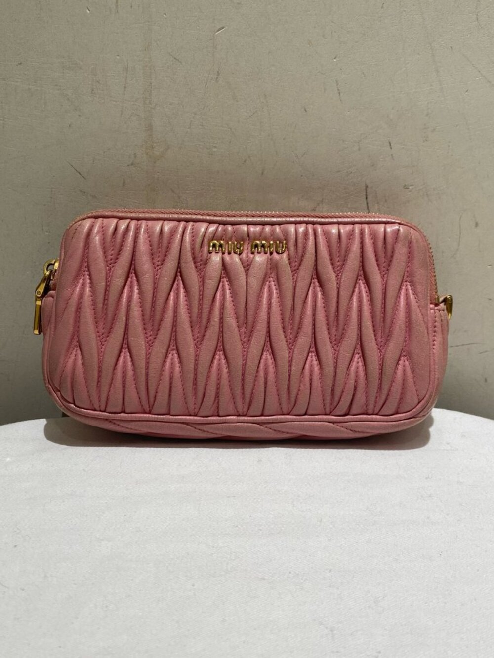 Miu Miu Pink Matelassé Lambskin Camera Crossbody Bag